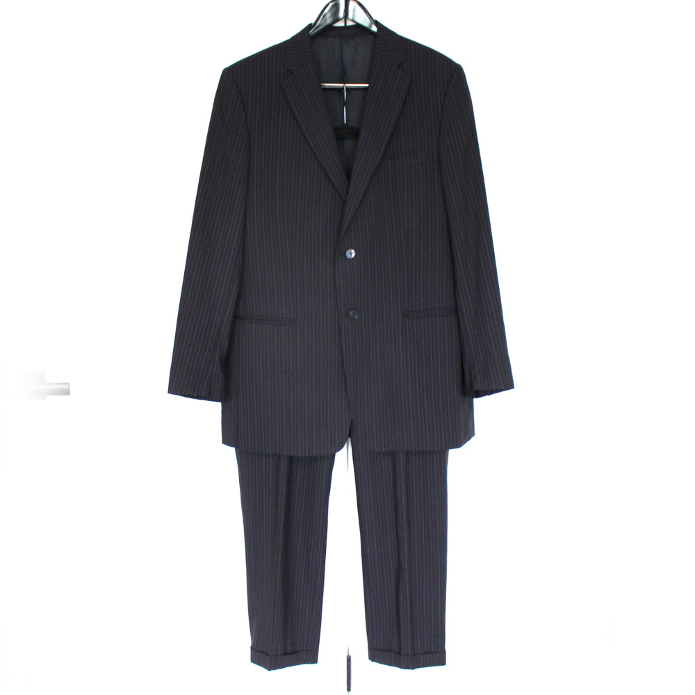 VERSACE Black Wool Pinstripe 2 Pc Suit Jacket Pants 56 Single Breasted Blazer